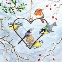 20 Servietten Heart Shaped Feeder Winter VöGel Herz Tiere Tischdeko 33X33Cm