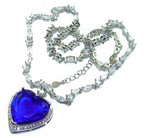 Blue Sapphire Heart Necklace 925 Sterling Silver Titanic Ocean 33.5g Unique - Picture 4 of 5