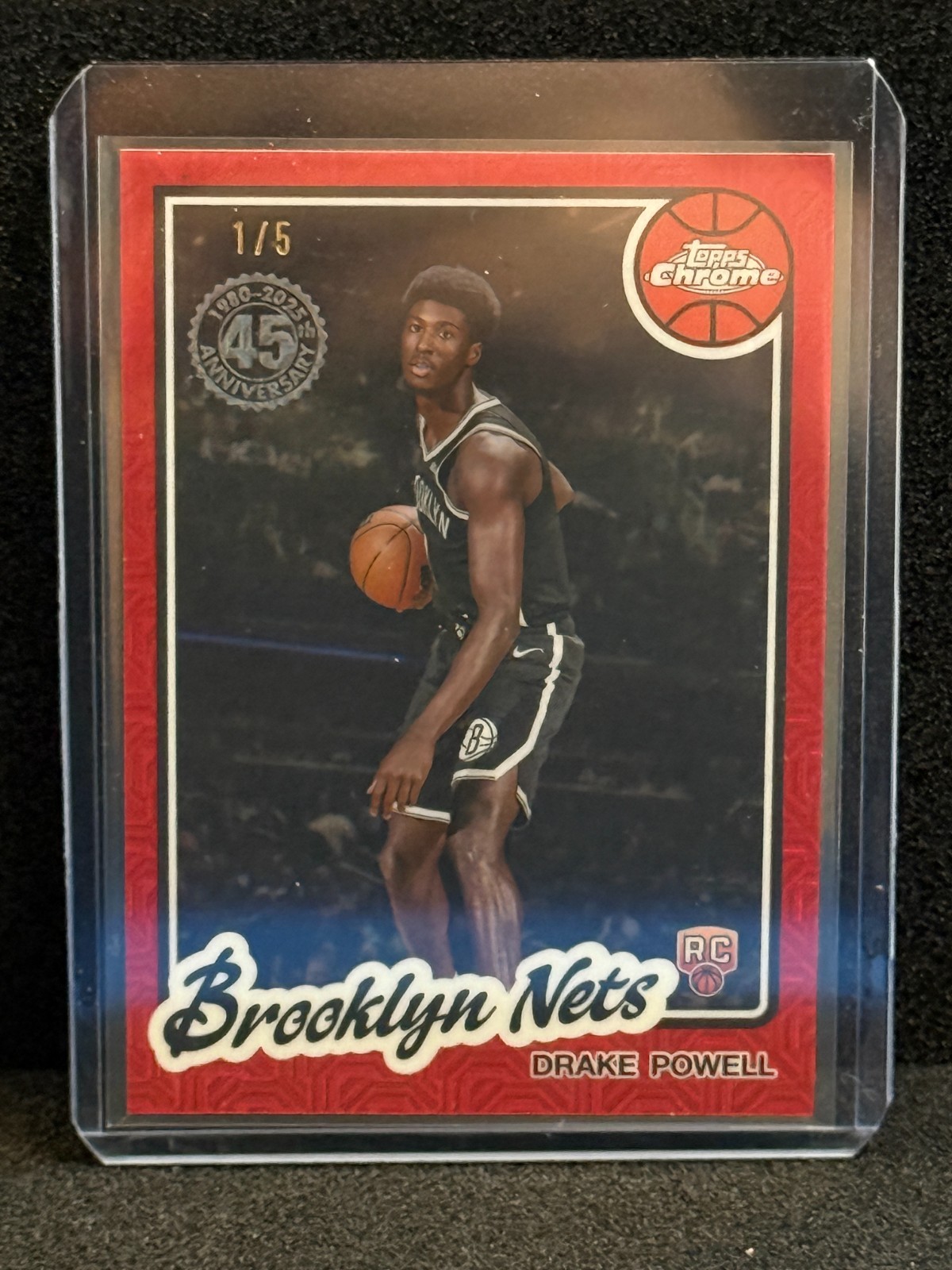 2025-26 TOPPS NBA 45th ANNIVERSARY RED MOJO DRAKE POWELL NETS #TCDP RC #1/5 RARE