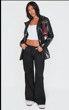 Pretty Little Thing Faux Leather Jacket Coat Blazer Black Longline Size 12
