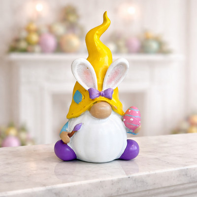 Ceramic Easter Gnome Bunny Ears Egg Figurine Spring Holiday Decor 6'' shelf gift