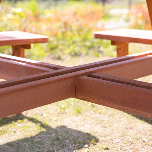 8 Seat Outdoor Wooden Picnic Table with Bench Parasol Hole Brown - Picture 9 of 9
