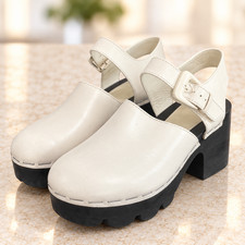 Tory Burch Runway Clog Womens 9M White Black Platform Chunky Lug Sole Shoes
