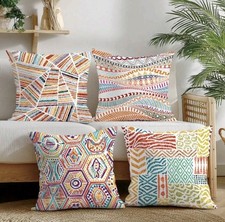 Pack of 4 Colourful Patchwork Pattern Cushion Covers 45x45cm Home Decor