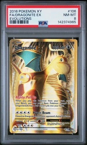 2016 POKEMON XY EVOLUTIONS #106 FULL ART/DRAGONITE EX PSA 8
