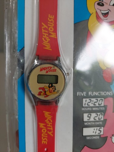1990 Mighty Mouse Viacom Comic Character Watch Red Band Sealed 5 Functions - Picture 3 of 4