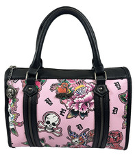 Borsa a tracolla Ed Hardy rosa teschio rosa a botte in pelle vegan con cinturino