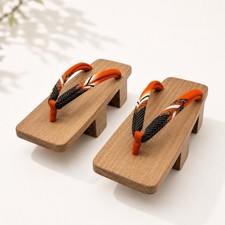 Vintage Japanese Wooden Geta Sandals Burnt Orange Hanao Echigo Style Japan