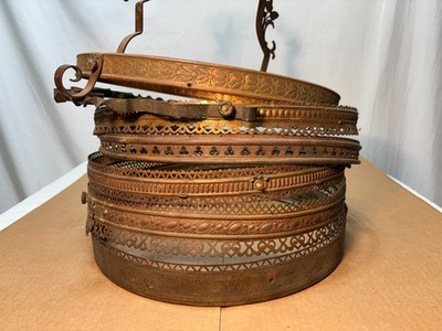 Kerosene Oil Lamp Shade Fitter Part Brass Filigree Crown Collar 14'' 6 pcs #M62