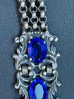 Antique Silver Tone Art Deco Czech Blue Gemstone Filigree Design Bracelet — photo 8