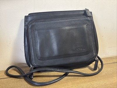 FOSSIL Crossbody Black Organizer Pebbled Leather  Minimalist Bag