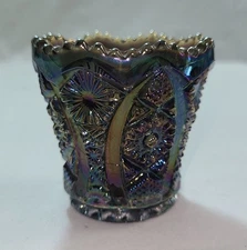 Vintage TOOTHPICK  Holder Purple Amethyst Smoke Carnival Glass  MARKED WITH "C"