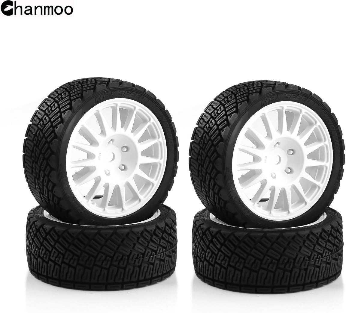 1/10 RC Rally Car Tires 12mm Hex Plastic Wheels Rims & On Road Tyres Black 
