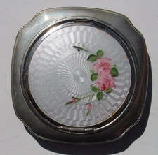 Vintage Evans Tap Sift Compact Mirror Hand Painted Flower Guilloche