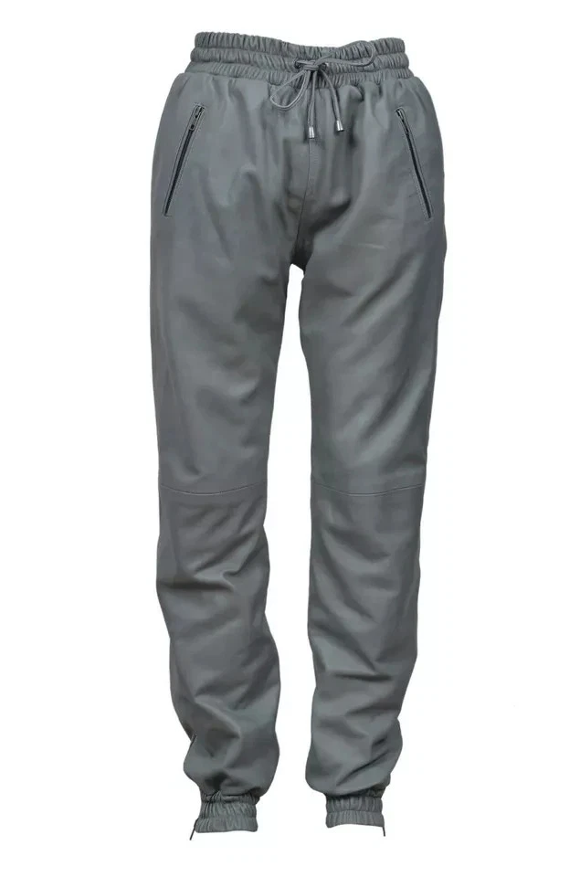 Men's Gray Leather Handmade Joggers Pant Genuine Lambskin Leather Stylish
