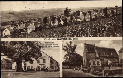 Ak Wolfsheim Rheinland Pfalz, Gasthaus zum grünen Baum, Kirche,... - 10515219
