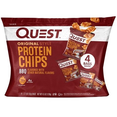 Quest Original Style Protein Chips, BBQ Flavor, Gluten Free, 1.1 oz, 4 Count.