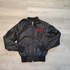 Vtg Bombers Jacket Members Only Style Small Black Shiny USA Monsanto