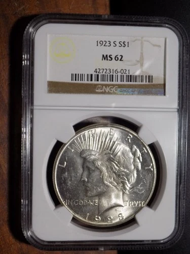 1923-S Peace Silver Dollar - NGC MS62 - Flashy BU!