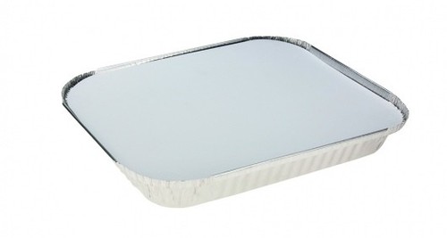 10 x große flache Aluminiumfolie Behälter + Deckel Schalen Zum Mitnehmen Backen 9x9x1,5" - Bild 2 von 4