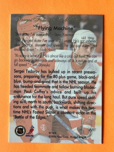 1994-95 Flair #220 Sergei Fedorov Hockey NHL Card - Picture 2 of 2