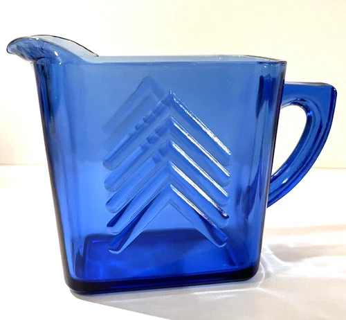 Vintage 1935 Creamer COBALT BLUE Art Deco Hazel Atlas DEPRESSION GLASS Chevron