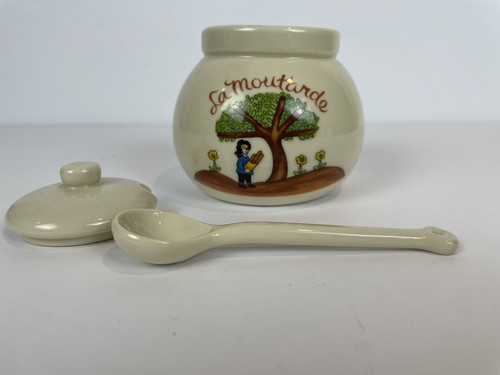 Vintage 1984 La Moutarde Mustard Condiments Lid Jar Spoon Charcuterie Exc Cond - Picture 3 of 6