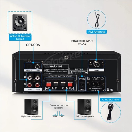 Digital Verstärker Audio Bass Bluetooth Heimverstärker Hifi FM Subwoofer Lautsprecher - Bild 17 von 23