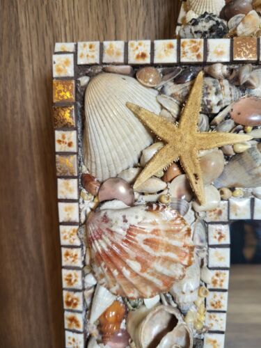 Seashell Tile Mirror Handmade Signed JUDY 2014 Nautical Beach Mermaid Coastal - Picture 4 of 20