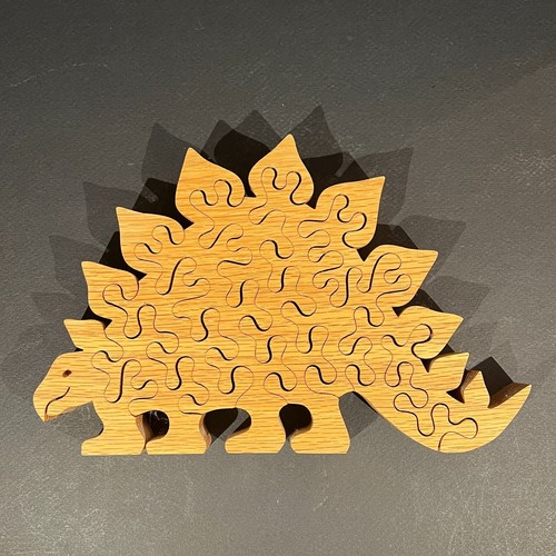 Handmade Wooden Dinosaur Sculpture Stegosaurus Carved Wood Puzzle Art Gift 11x8" - Picture 8 of 11