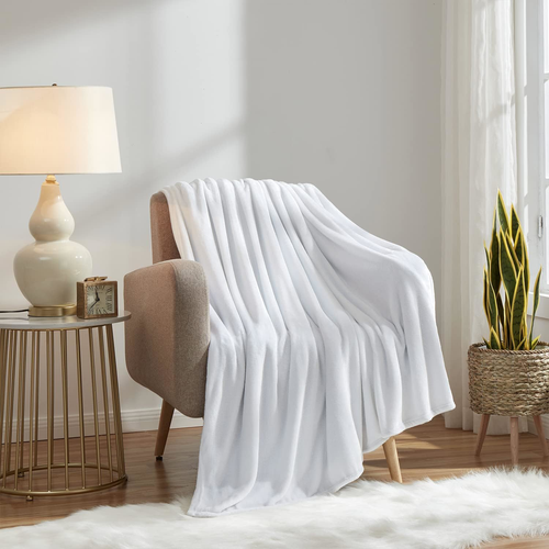 White Lightweight Super Soft Cozy Microfiber Fleece Blanket Throw 50x60 Inch