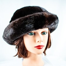 Dark Brown Red Fur Vintage Women Pillbox Mink Hat Size M, 7 5/8