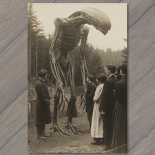 POSTCARD Tall Alien Skeleton Formal Crowd Retro Vintage Look Photograph Style