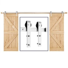 SmartStandard 12' Heavy Duty Double Barn Door Hardware Kit SDH-1200-STAIN02-03