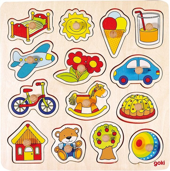 Steckpuzzle Schaukelpferd Ball Sonne Blume Setzpuzzle Holzpuzzle Kinderpuzzle-image