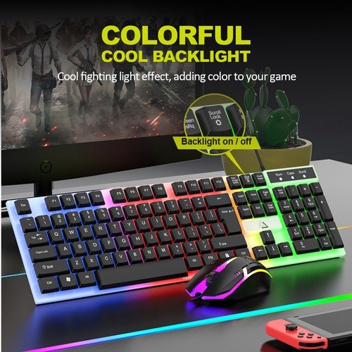 Keyboard and Mouse Computer Desktop Gaming Mechanical Feel Led Light Backlit USA - Picture 22 of 31