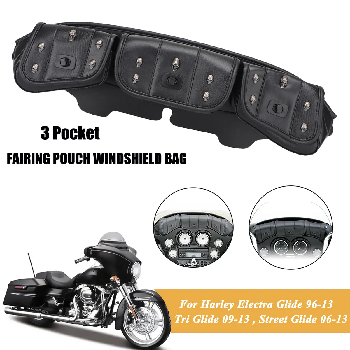 単品購入可 HNAYA Windshield Saddle Pouch Bag Fits for Harley Touring Electra  Street Tri Glide 1996-2013-Crocodile black