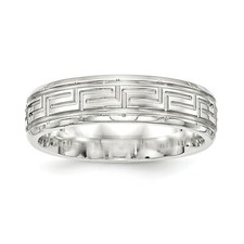 Sterling Silver Polished 6mm Greek Key Beveled Edge Wedding Band Sizes 7 to 13.5