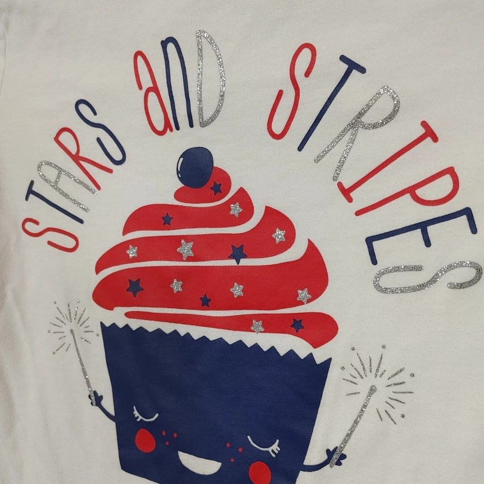 Okie Dokie T-Shirt Stars and Stripes Patriotic Cupcake Girl's Size 6 - Image 2 of 4