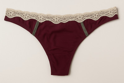 E et D 048W Thong Panties Beige Lace Waist Soft Stretch Elegant Minimal Lingerie
