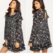 Free People These Dreams black floral mini dress long sleeve XS