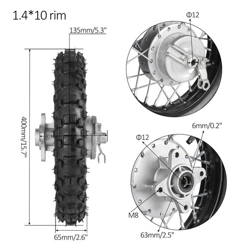 Rueda trasera de freno de tambor de 2,50-10 y varilla de freno trasera de 11,8"" para motos de cross CRF50 XR50 - Imagen 2 de 14