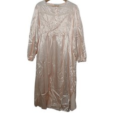 Vintage Delicates Nightgown Large Pink Shimmery Lace Trim Pleated Long Modest