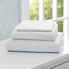 Delta Children 3-Piece Twin Sheet Set- 1 Flat, 1 Fitted & Pillowcase- WHITE