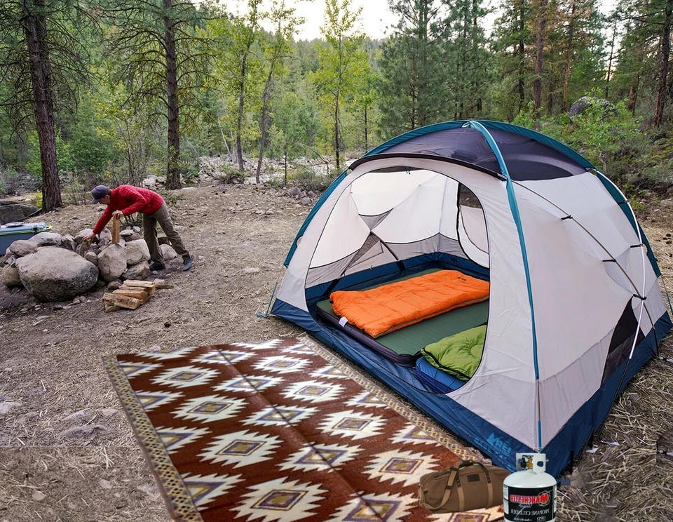 Alfombra de paja de plástico para patio al aire libre B-USA para autocaravana roja, negra, azul cielo, color amarillo Foto 2 de 4