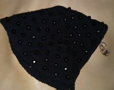 Ladies Black Beaded Vintage Hat Cap Clover Lane Women's