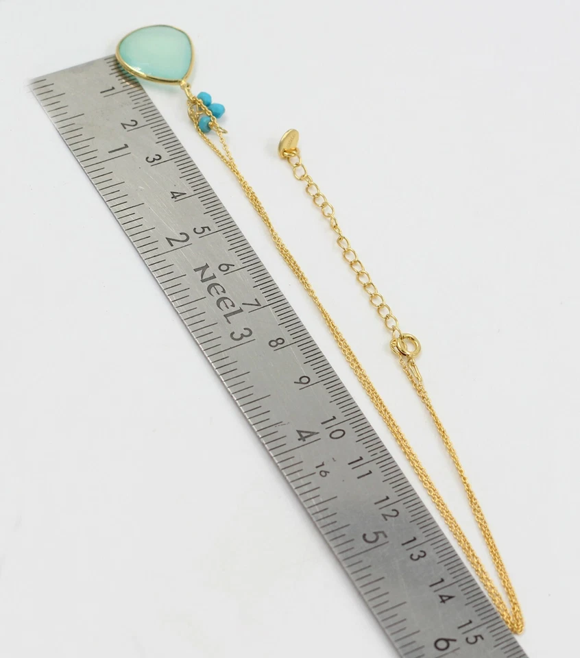 Collana in argento massiccio 925 con pietre preziose di calcedonio placcate i... - Immagine 3 di 4