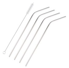 Set of 4 Stainless Steel Drinking Straws with Cleaning Brush, Universal Fit