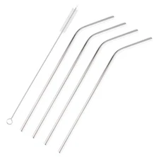 Set of 4 Stainless Steel Drinking Straws with Cleaning Brush, Universal Fit