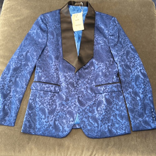 Men’s Slim Fit Blue Paisley Tuxedo Suit Jacket Shawl Lapel Wedding Size 34 NWT - Picture 6 of 10